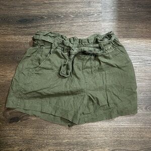 Green linen paper bag shorts